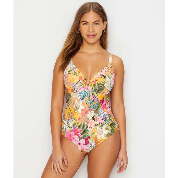 Fantasie One Piece Swimsuit Medium 36DD Yellow Floral Anguilla Underwire NEW - Picture 1 of 10